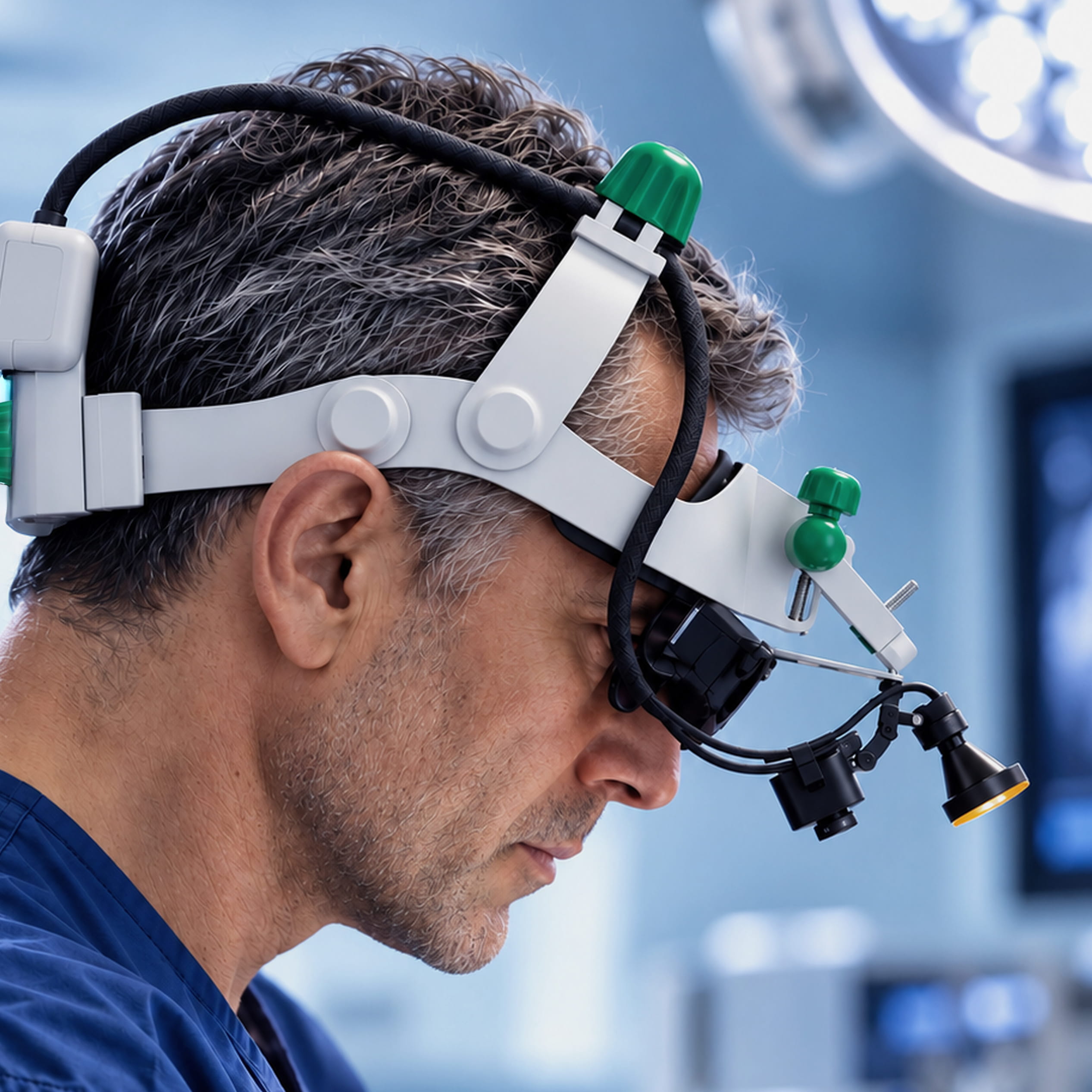 FIG. 1 FALKO X5 — wearable digital magnification system with continuous autofocus throughout the 25–50 cm work-ing distance range.